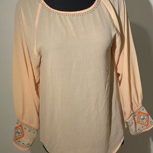 Sabika Light Peach Blouse with Embroidered Accents